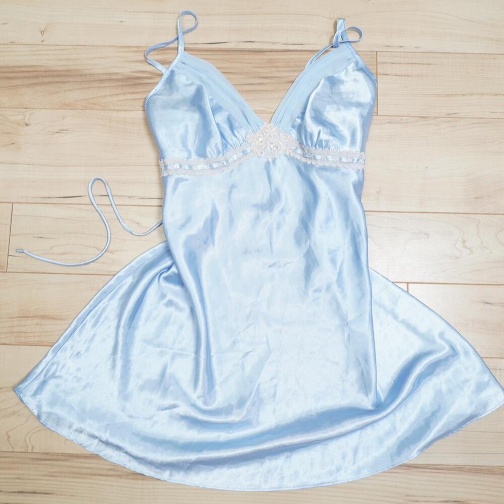 George Satin Slip Dress Baby Blue XL Y2K
